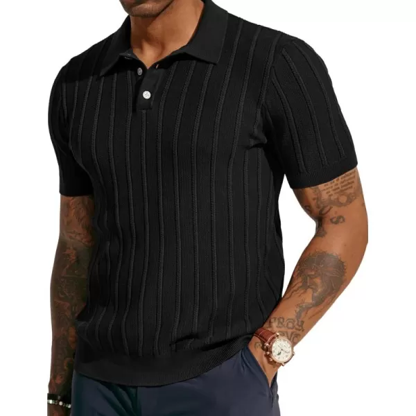 PJ PAUL JONES Mens Vintage Knit Polo Shirts Short Sleeve Twisted Retro Golf Shirt