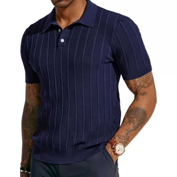 PJ PAUL JONES Mens Vintage Knit Polo Shirts Short Sleeve Twisted Retro Golf Shirt