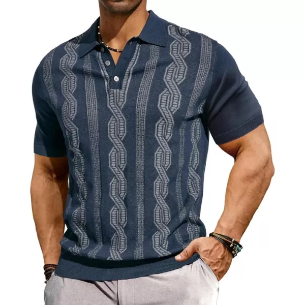 PJ PAUL JONES Mens Vintage Polo Shirts Casual Pattern Knit Golf Polo Shirts