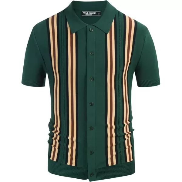 PJ PAUL JONES Mens Vintage Striped Polo Shirts Button Front Knit Polo T Shirt