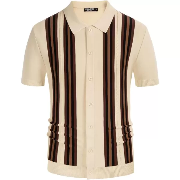 PJ PAUL JONES Mens Vintage Striped Polo Shirts Button Front Knit Polo T Shirt