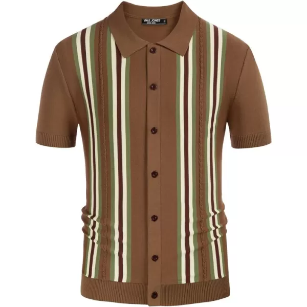 PJ PAUL JONES Mens Vintage Striped Polo Shirts Button Front Knit Polo T Shirt