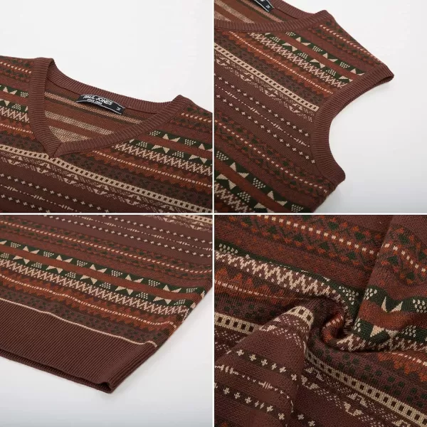 PJ Paul Jones Men's V-Neck Fair Isle Sweater Vest Vintage Contrast Sweater Vest