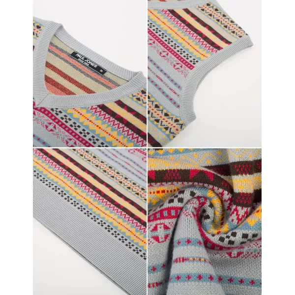 PJ Paul Jones Men's V-Neck Fair Isle Sweater Vest Vintage Contrast Sweater Vest