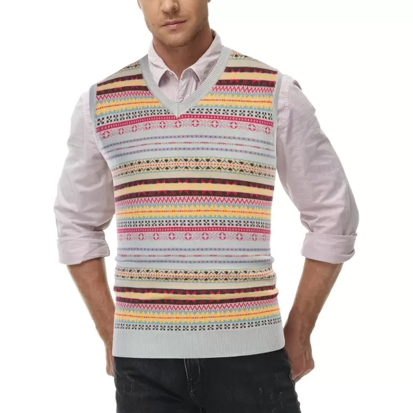 PJ Paul Jones Men's V-Neck Fair Isle Sweater Vest Vintage Contrast Sweater Vest
