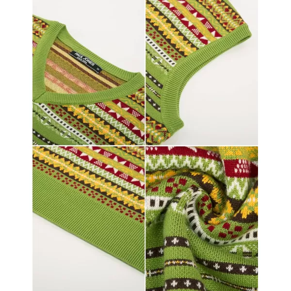 PJ Paul Jones Men's V-Neck Fair Isle Sweater Vest Vintage Contrast Sweater Vest