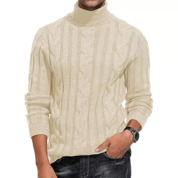PJ Paul Jones Men's Casual Turtleneck Sweaters Cable Knit Thermal Pullover Sweater