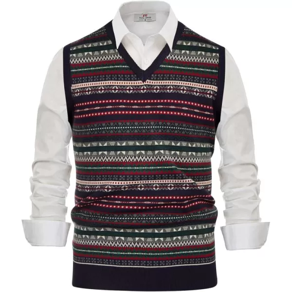 PJ Paul Jones Men's V-Neck Fair Isle Sweater Vest Vintage Contrast Sweater Vest