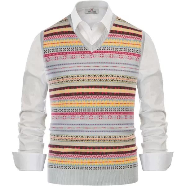 PJ Paul Jones Men's V-Neck Fair Isle Sweater Vest Vintage Contrast Sweater Vest