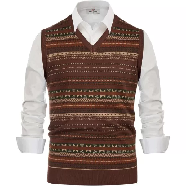 PJ Paul Jones Men's V-Neck Fair Isle Sweater Vest Vintage Contrast Sweater Vest
