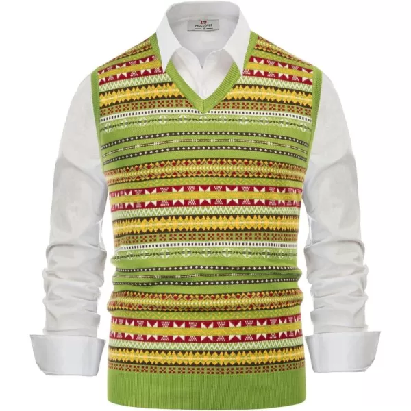 PJ Paul Jones Men's V-Neck Fair Isle Sweater Vest Vintage Contrast Sweater Vest
