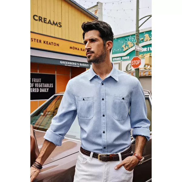 PJ PAUL JONES Men's Button up Shirt Long Sleeve Casual Shirt Wrinkle Free Dress Beach Shirt with Pockets