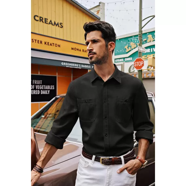PJ PAUL JONES Men's Button up Shirt Long Sleeve Casual Shirt Wrinkle Free Dress Beach Shirt with Pockets