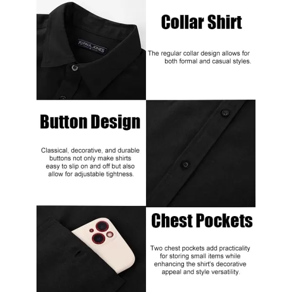 PJ PAUL JONES Men's Button up Shirt Long Sleeve Casual Shirt Wrinkle Free Dress Beach Shirt with Pockets