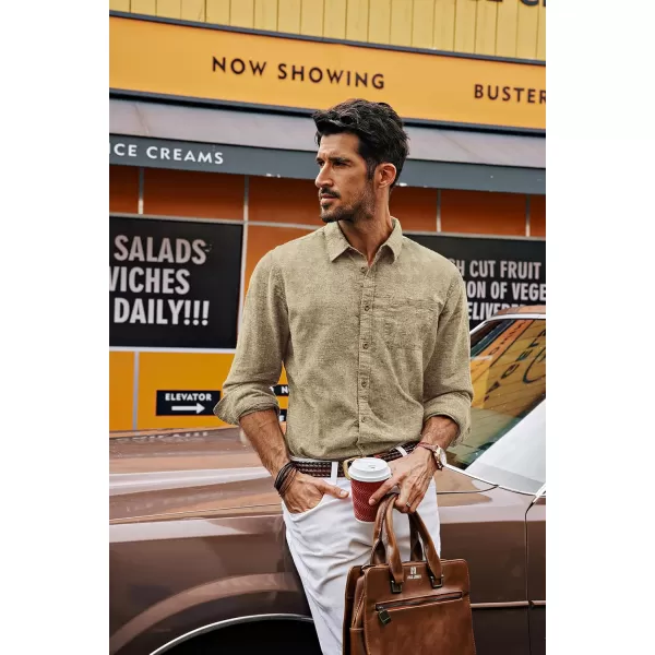 PJ PAUL JONES Men's Linen Shirts Casual Button Down Long Sleeve Shirt Lightweight Beach Shirt with Pocket
