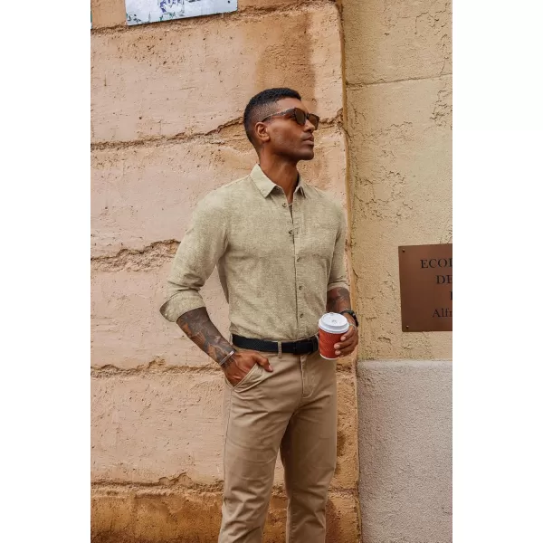 PJ PAUL JONES Men's Linen Shirts Casual Button Down Long Sleeve Shirt Lightweight Beach Shirt with Pocket