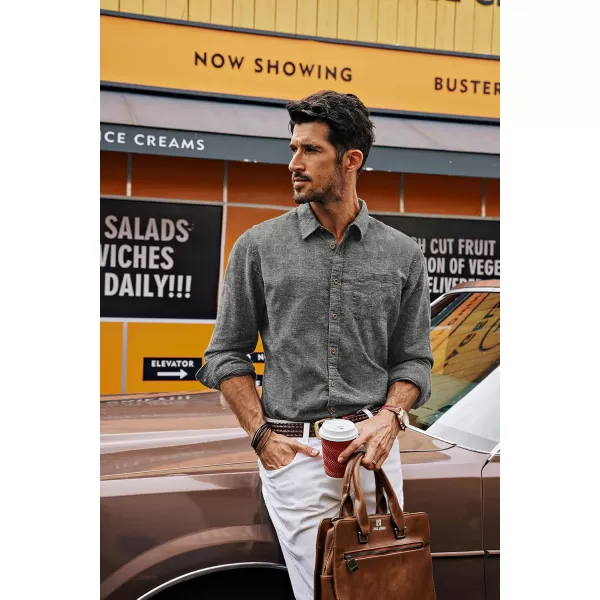 PJ PAUL JONES Men's Linen Shirts Casual Button Down Long Sleeve Shirt Lightweight Beach Shirt with Pocket
