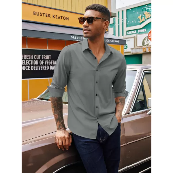 PJ PAUL JONES Mens Long Sleeve Button Down Shirts Wrinkle Free Stretch Untucked Dress Shirts Business Casual Shirt
