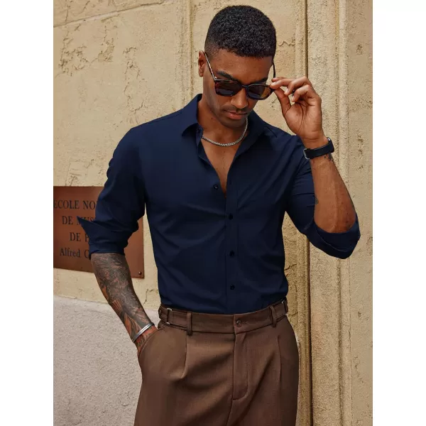 PJ PAUL JONES Mens Long Sleeve Button Down Shirts Wrinkle Free Stretch Untucked Dress Shirts Business Casual Shirt