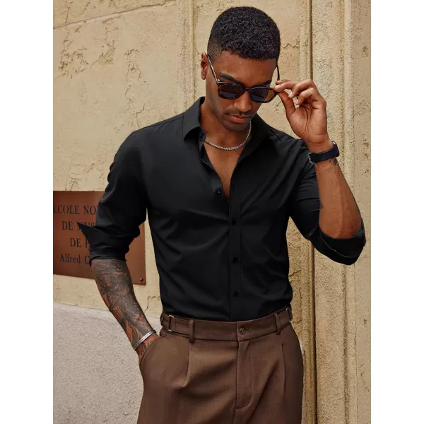 PJ PAUL JONES Mens Long Sleeve Button Down Shirts Wrinkle Free Stretch Untucked Dress Shirts Business Casual Shirt