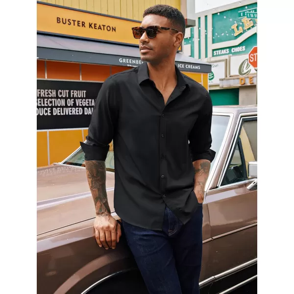 PJ PAUL JONES Mens Long Sleeve Button Down Shirts Wrinkle Free Stretch Untucked Dress Shirts Business Casual Shirt