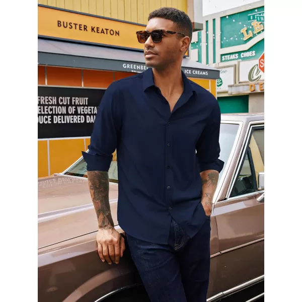 PJ PAUL JONES Mens Long Sleeve Button Down Shirts Wrinkle Free Stretch Untucked Dress Shirts Business Casual Shirt