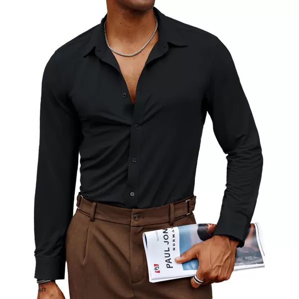 PJ PAUL JONES Mens Stretch Wrinkle Free Dress Shirts Long Sleeve Button Down Shirt Slim Fit Formal Shirts