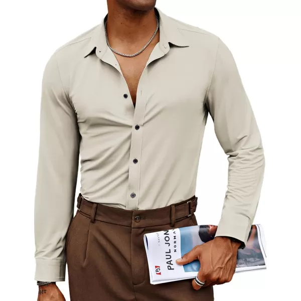 PJ PAUL JONES Mens Stretch Wrinkle Free Dress Shirts Long Sleeve Button Down Shirt Slim Fit Formal Shirts