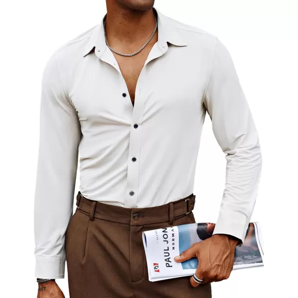 PJ PAUL JONES Mens Stretch Wrinkle Free Dress Shirts Long Sleeve Button Down Shirt Slim Fit Formal Shirts