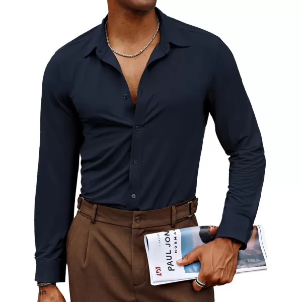 PJ PAUL JONES Mens Stretch Wrinkle Free Dress Shirts Long Sleeve Button Down Shirt Slim Fit Formal Shirts