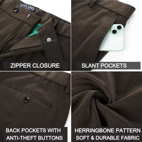 PJ PAUL JONES Men's Vintage Dress Pants Stretch Herringbone Knit Tapered Pants Casual Business Suit Trousers