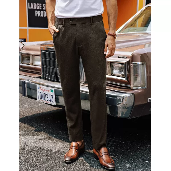 PJ PAUL JONES Men's Vintage Dress Pants Stretch Herringbone Knit Tapered Pants Casual Business Suit Trousers