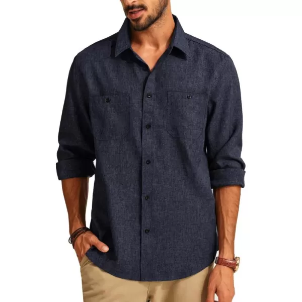 PJ PAUL JONES Men's Button up Shirt Long Sleeve Casual Shirt Wrinkle Free Dress Beach Shirt with Pockets