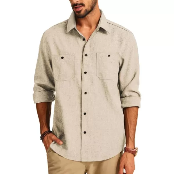 PJ PAUL JONES Men's Button up Shirt Long Sleeve Casual Shirt Wrinkle Free Dress Beach Shirt with Pockets