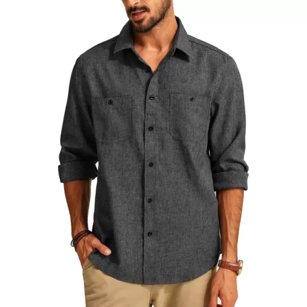 PJ PAUL JONES Men's Button up Shirt Long Sleeve Casual Shirt Wrinkle Free Dress Beach Shirt with Pockets