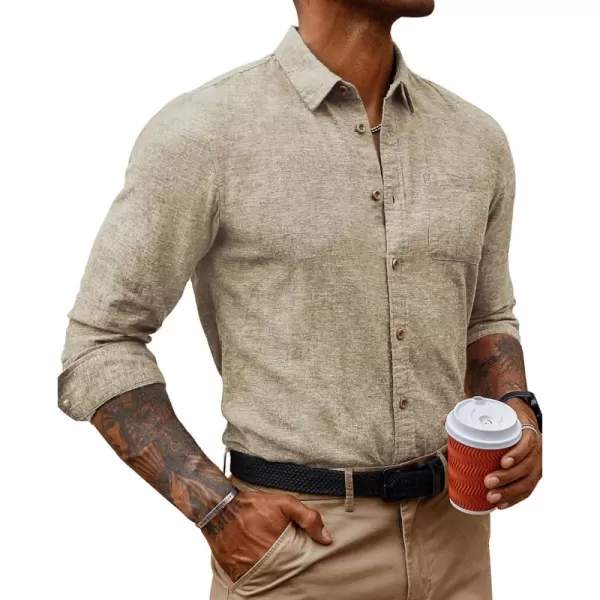 PJ PAUL JONES Men's Linen Shirts Casual Button Down Long Sleeve Shirt Lightweight Beach Shirt with Pocket