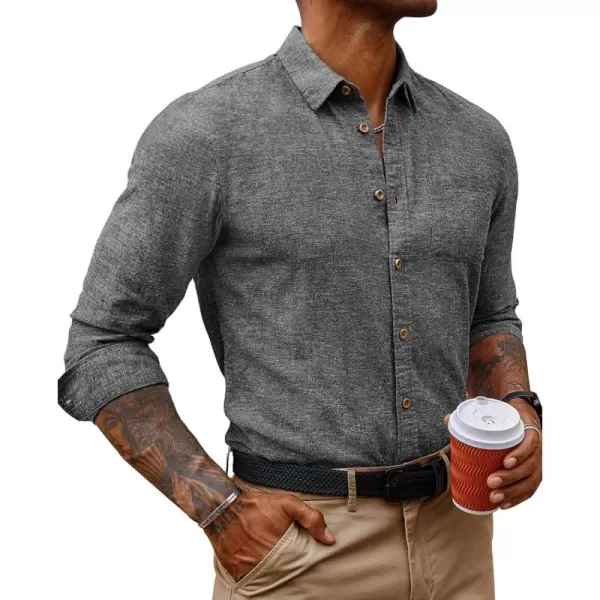 PJ PAUL JONES Men's Linen Shirts Casual Button Down Long Sleeve Shirt Lightweight Beach Shirt with Pocket