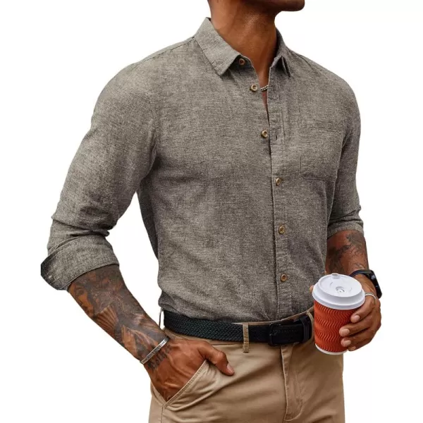 PJ PAUL JONES Men's Linen Shirts Casual Button Down Long Sleeve Shirt Lightweight Beach Shirt with Pocket