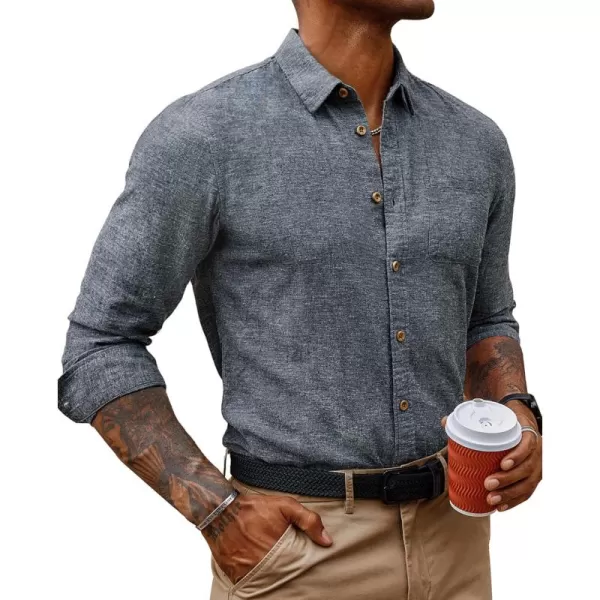 PJ PAUL JONES Men's Linen Shirts Casual Button Down Long Sleeve Shirt Lightweight Beach Shirt with Pocket