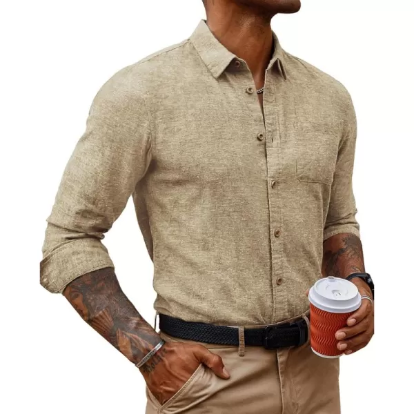 PJ PAUL JONES Men's Linen Shirts Casual Button Down Long Sleeve Shirt Lightweight Beach Shirt with Pocket