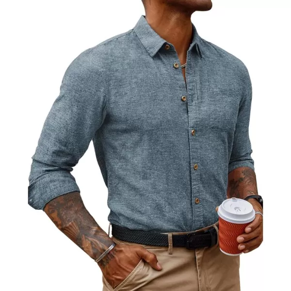 PJ PAUL JONES Men's Linen Shirts Casual Button Down Long Sleeve Shirt Lightweight Beach Shirt with Pocket