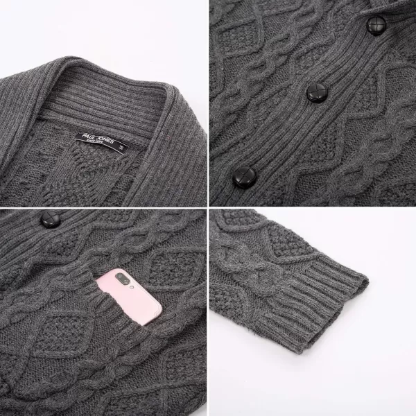 PJ PAUL JONES Men's Shawl Collar Cardigan Sweaters Cable Knitted Aran Sweater with Buttons