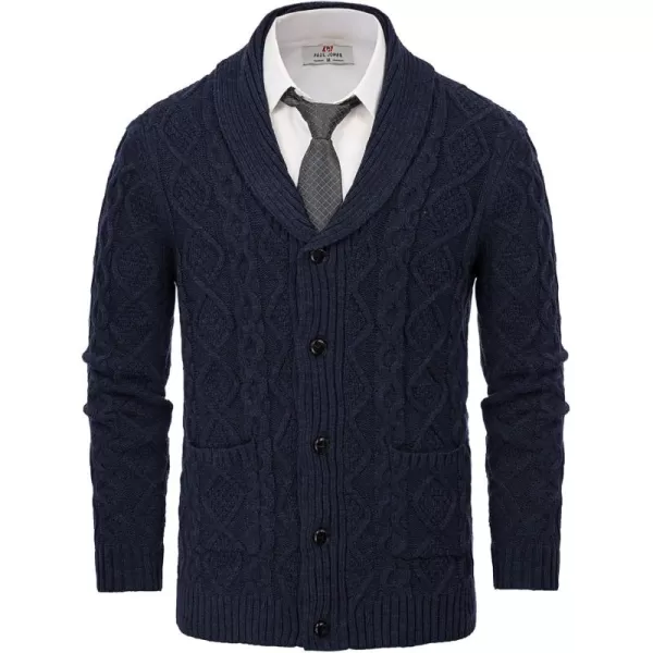 PJ PAUL JONES Men's Shawl Collar Cardigan Sweaters Cable Knitted Aran Sweater with Buttons