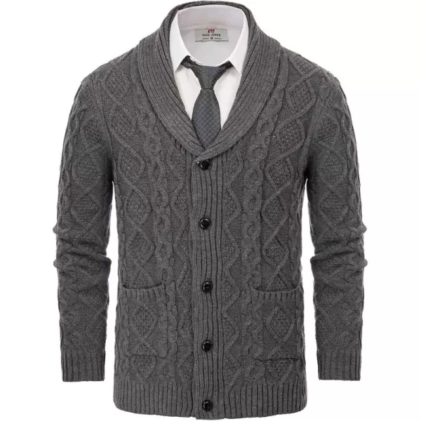 PJ PAUL JONES Men's Shawl Collar Cardigan Sweaters Cable Knitted Aran Sweater with Buttons