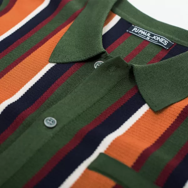 Men’s Short Sleeve Knit Shirt Vintage Stripe Lapel Collar Polo Shirt