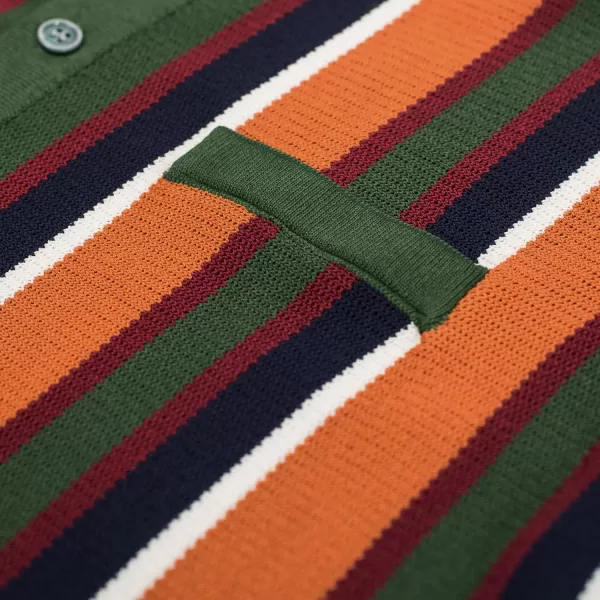 Men’s Short Sleeve Knit Shirt Vintage Stripe Lapel Collar Polo Shirt