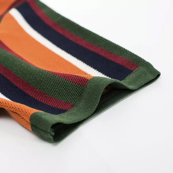 Men’s Short Sleeve Knit Shirt Vintage Stripe Lapel Collar Polo Shirt