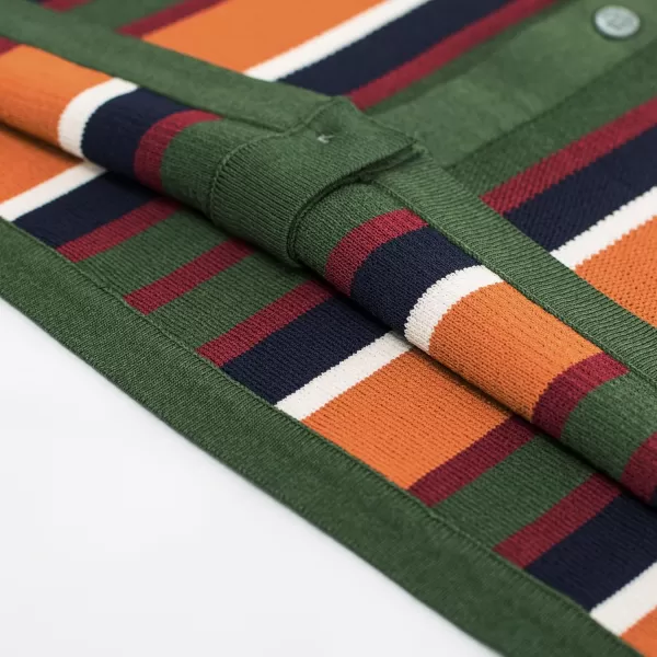 Men’s Short Sleeve Knit Shirt Vintage Stripe Lapel Collar Polo Shirt