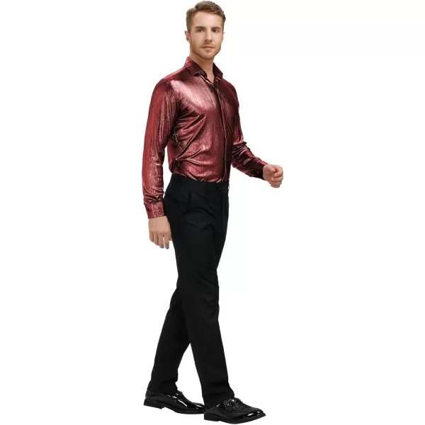 PJ PAUL JONES Men's 70s Disco Shirts Luxury Metallic Sequins Button Down Long Sleeve Party Shirt Nightclub Costume Tops