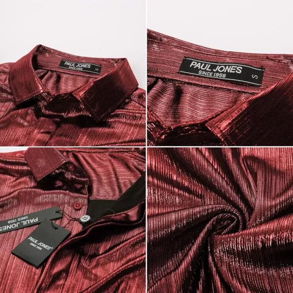 PJ PAUL JONES Men's 70s Disco Shirts Luxury Metallic Sequins Button Down Long Sleeve Party Shirt Nightclub Costume Tops